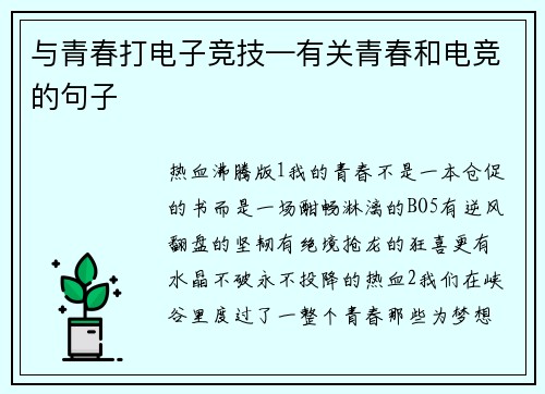 与青春打电子竞技—有关青春和电竞的句子